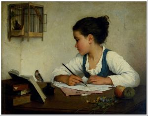 Figure 1.  If you want to be a PI you'd best spend more time writing, and less time watching birds.   "A Girl Writing; The Pet Goldfinch" Henriette Browne (1870)